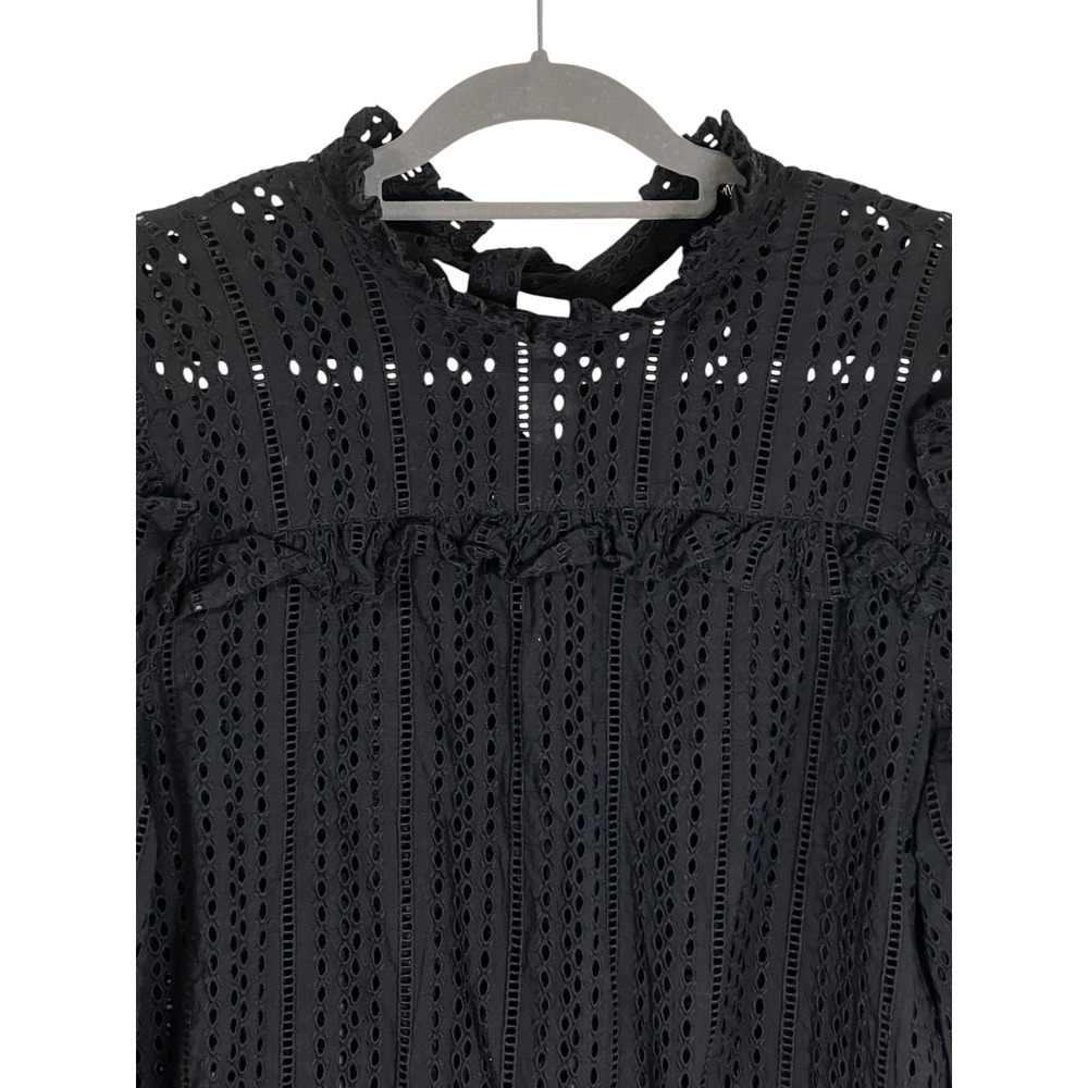 Madewell Large Black Eyelet Lace Ruffle Tie Neck Victorian Prairie Blouse - Picture 6 of 15